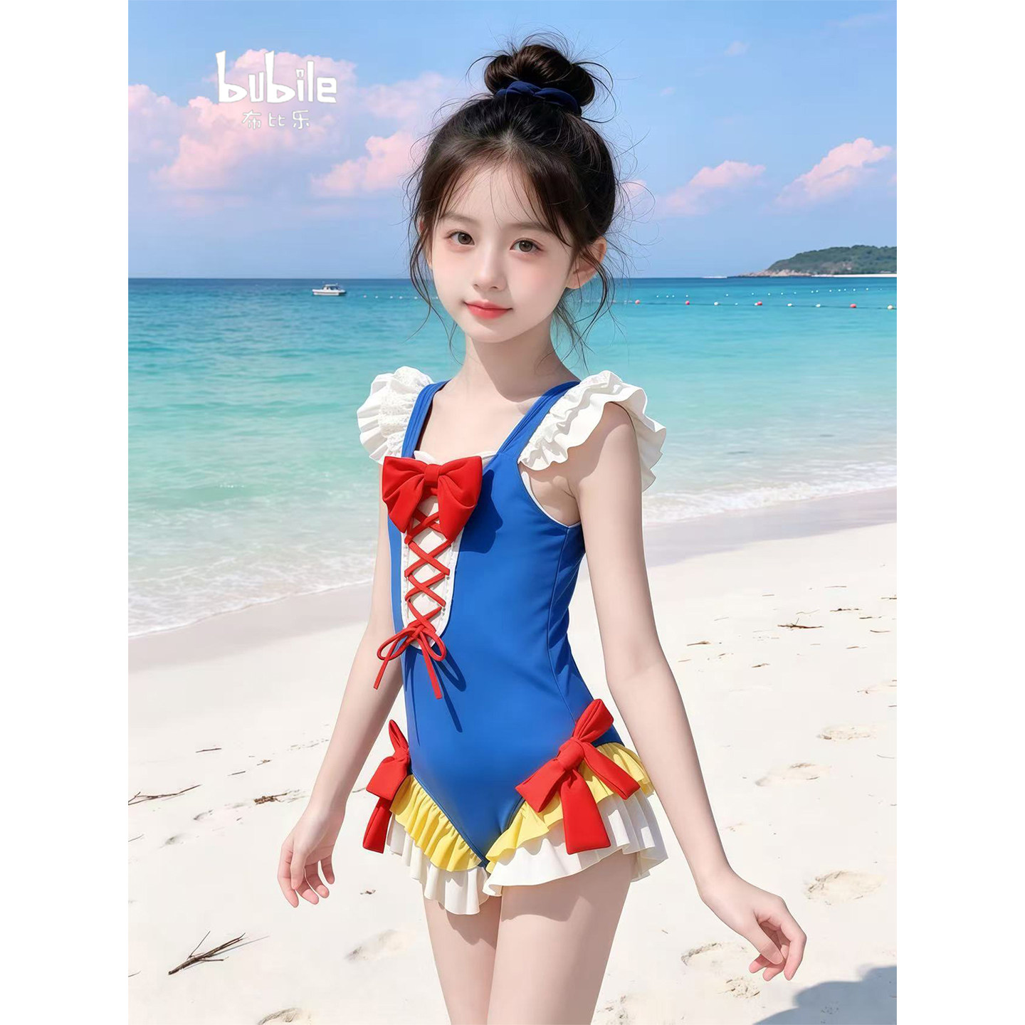 专柜正品女童泳衣2026新款儿童白雪公主连体游泳衣夏季女孩超好看