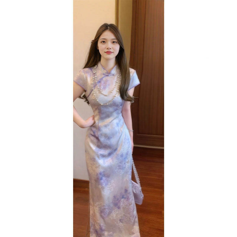 专柜正品新中式旗袍御姐独特绝美晕染紧身包臀连衣裙2025年夏季气