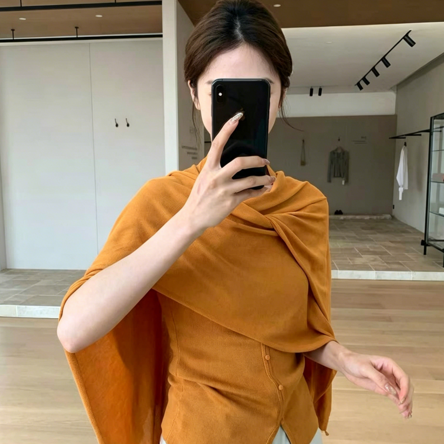 专柜正品橘色不规则披肩针织开衫一整套夏季薄款防晒内搭吊带背心