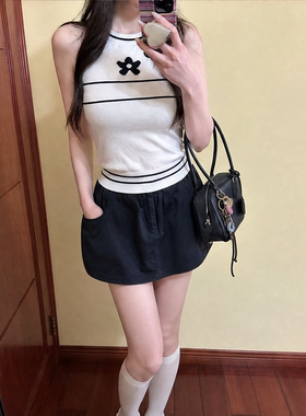 专柜正品白色字母针织吊带小背心女夏外穿修身美式辣妹风露脐短款