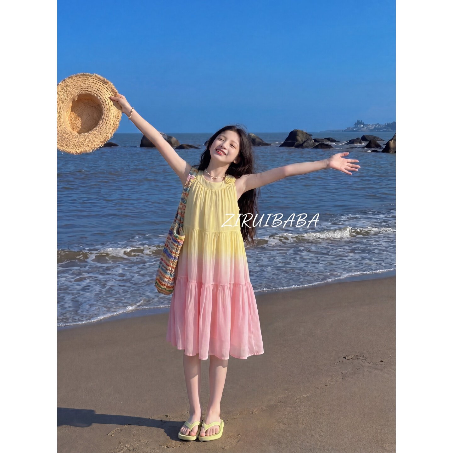 专柜正品女孩绝美连衣裙夏季2026新款初中生女海边出片穿搭夏日洋