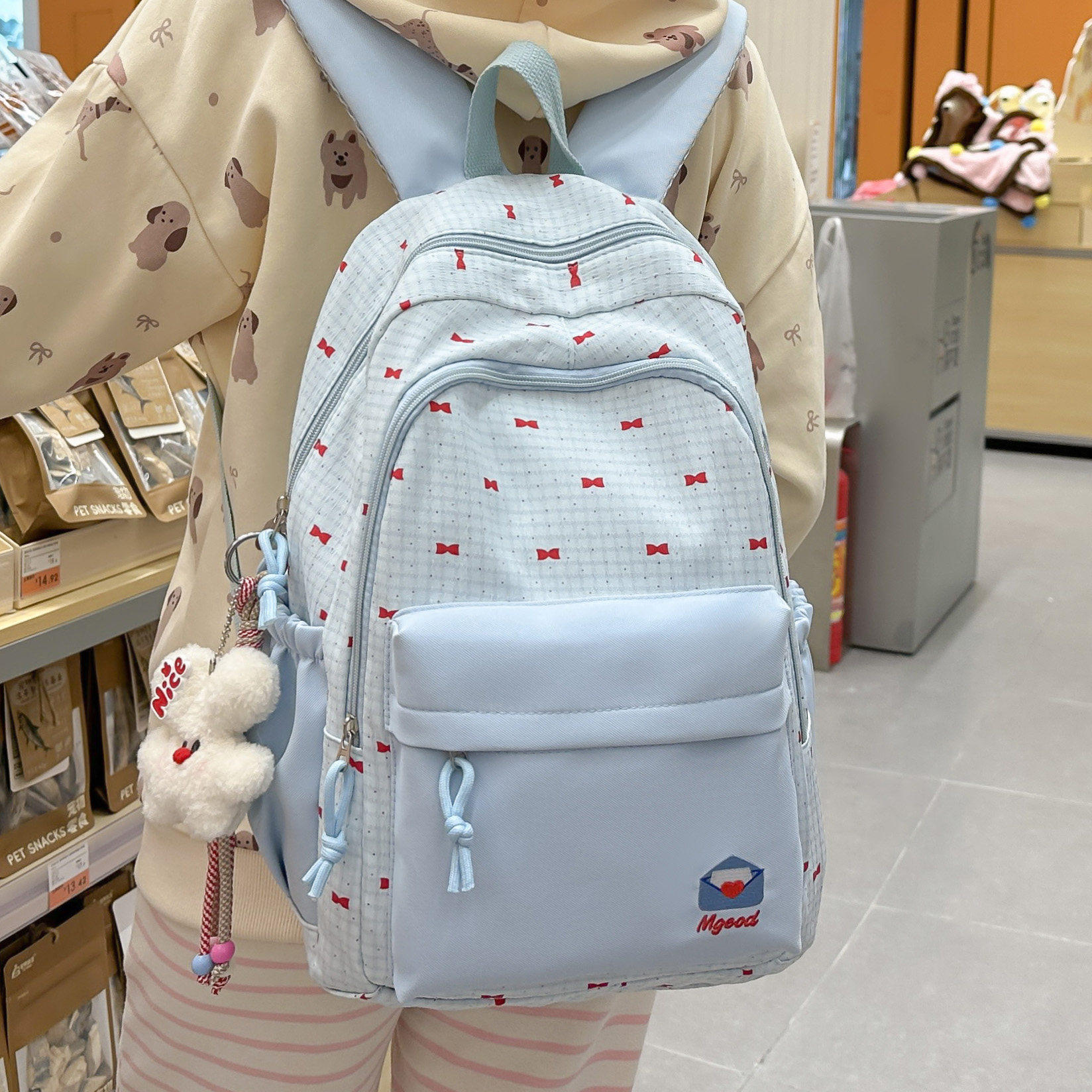 专柜正品简约书包女小学生韩版小清新波点印花双肩包初中高中学生