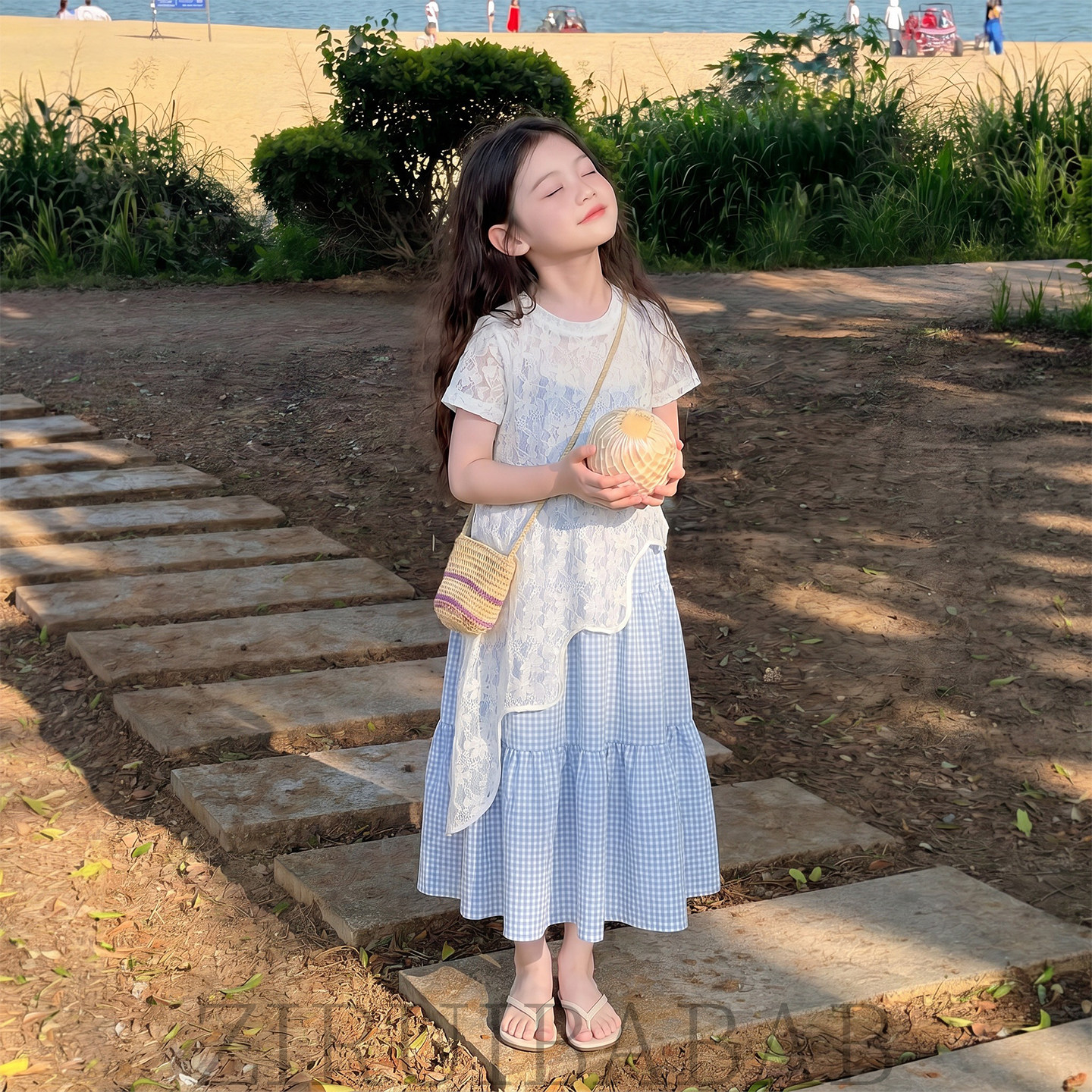 专柜正品适合女童夏天穿的套装2026新款女孩大童度假风裙子儿童吊