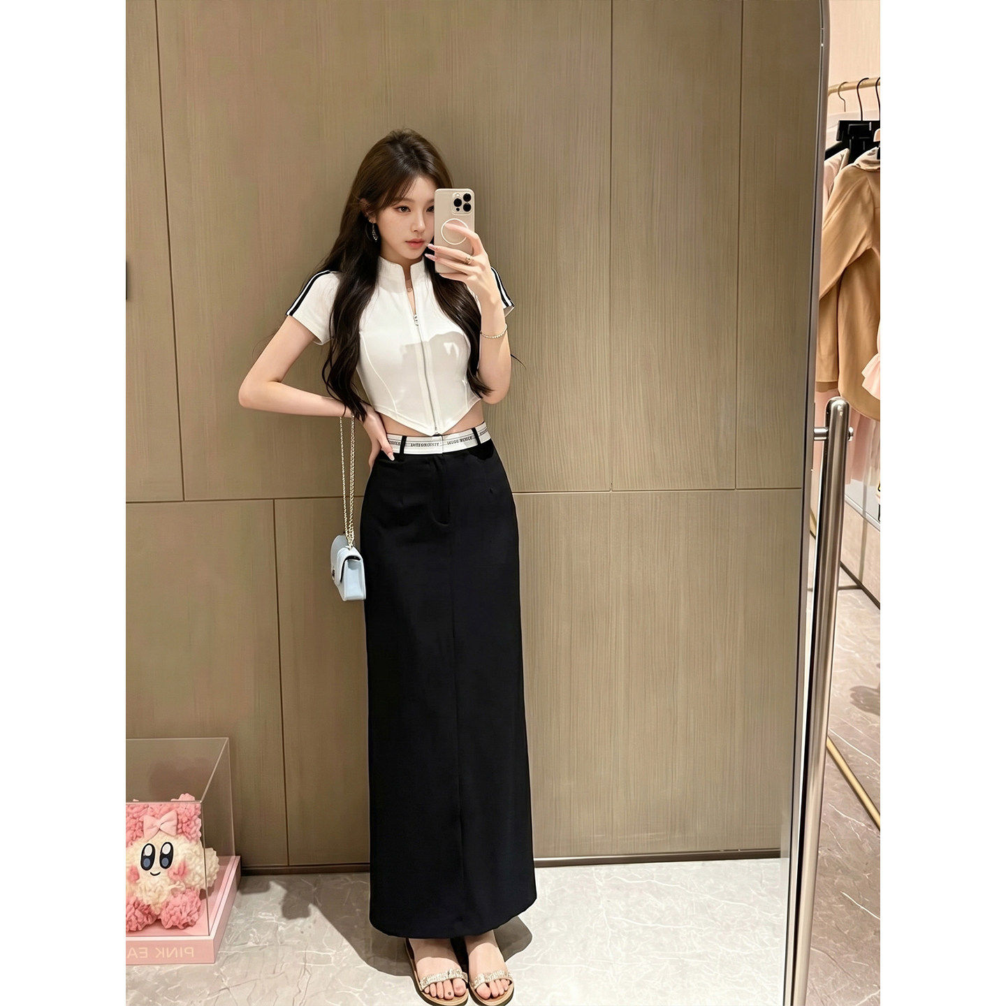 专柜正品韩系辣妹休闲套装女夏季短款修身短袖上衣包臀长裙两件套