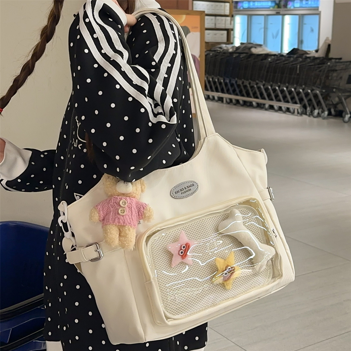 专柜正品帆布包女斜挎单肩包大容量学生上课包可爱手提袋百搭补习