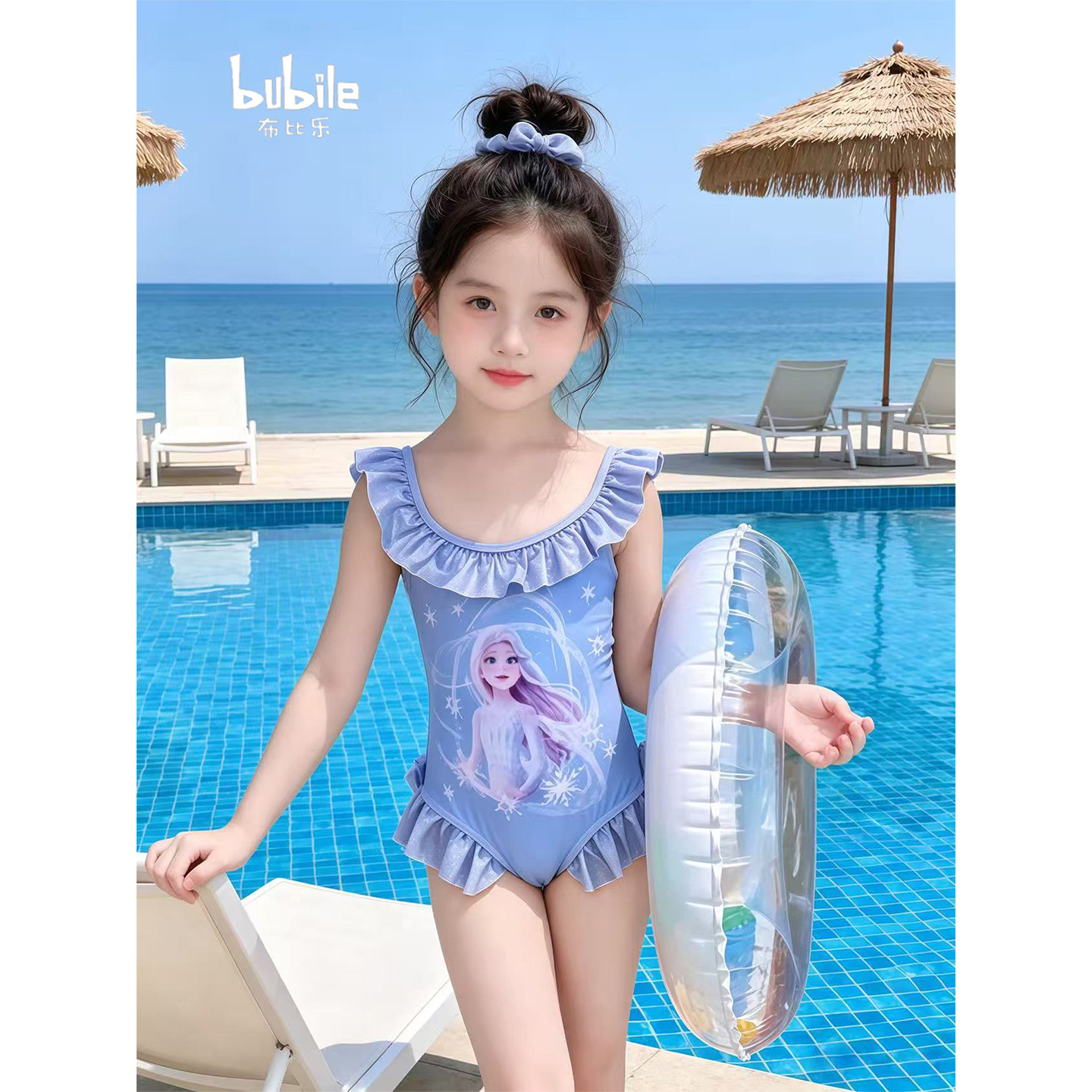 专柜正品女童泳衣2026新款儿童连体游泳衣海边超火夏季女孩爱莎高
