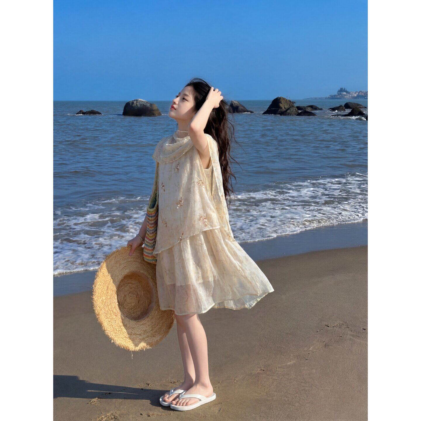 专柜正品女童气质夏裙2026新款初中生海边出片穿搭女孩夏季洋气时