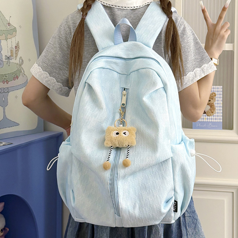 专柜正品甜美蓝色双肩包女学生大容量卡通挂件书包女初中高中生不