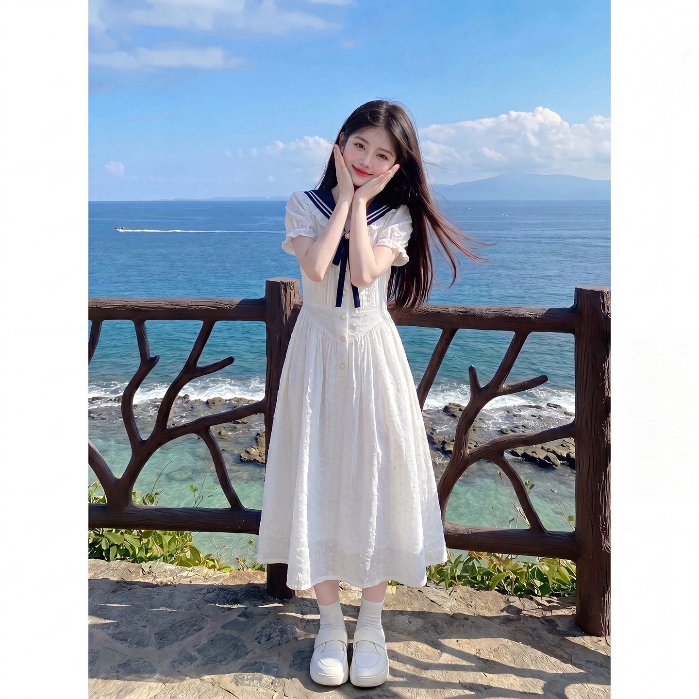 专柜正品女童夏装套装初中生2026新款女大童海边度假连衣裙夏日学