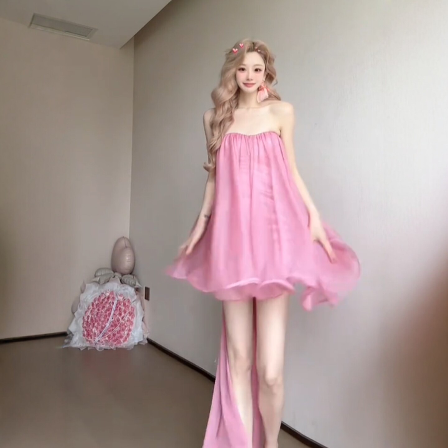 专柜正品温柔系穿搭设计感超好看的抹胸不规则连衣裙绝美漂亮裙子