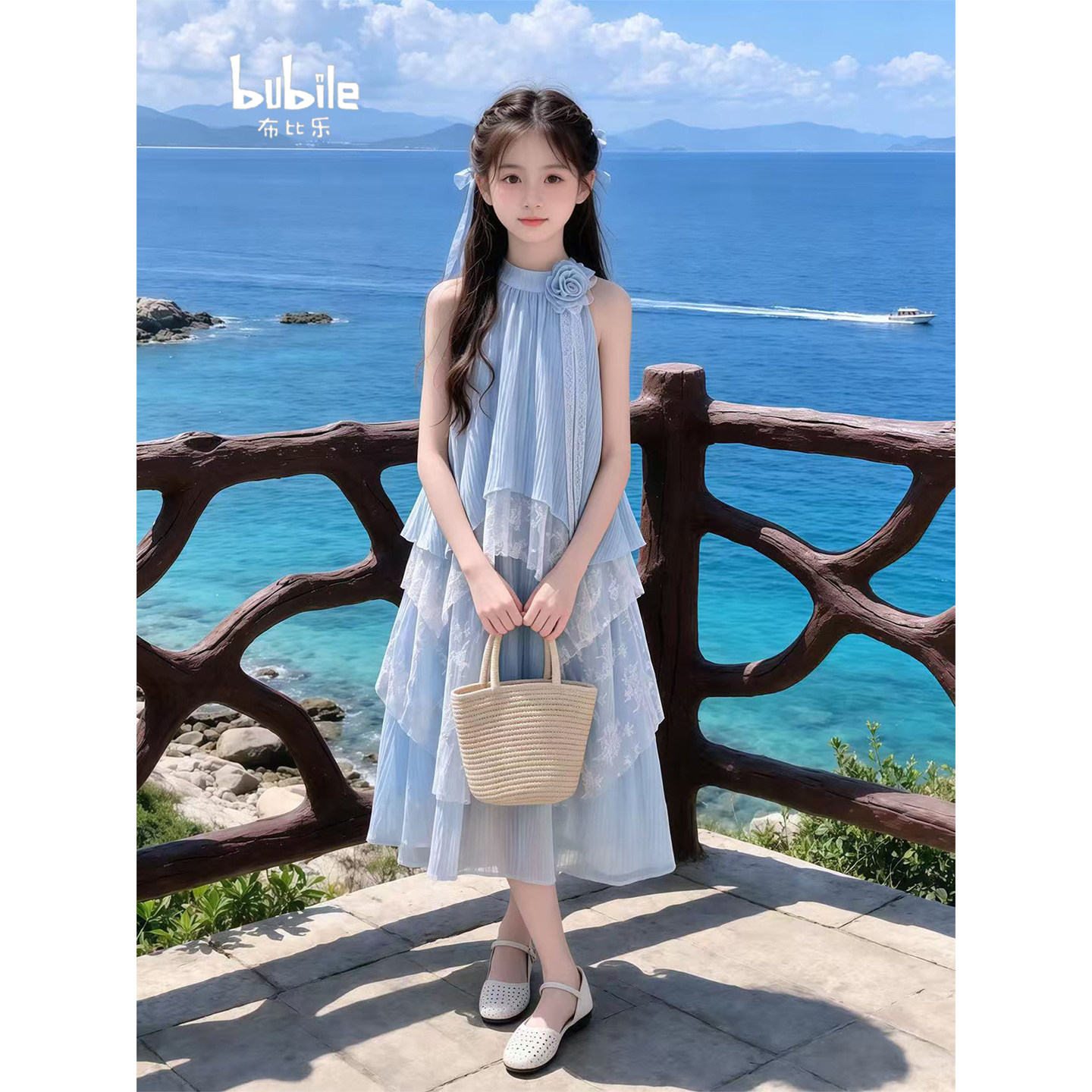 专柜正品女童连衣裙2026新款儿童挂脖公主裙高层次感网纱裙夏季小