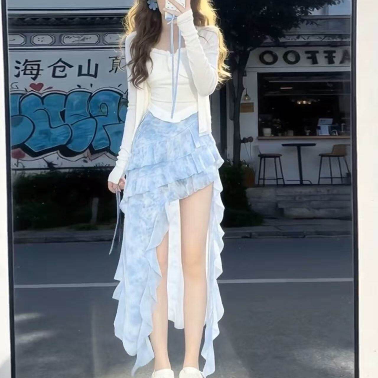 专柜正品早春季连衣裙子女装2026新款温柔韩系甜妹穿搭蓝色不规则