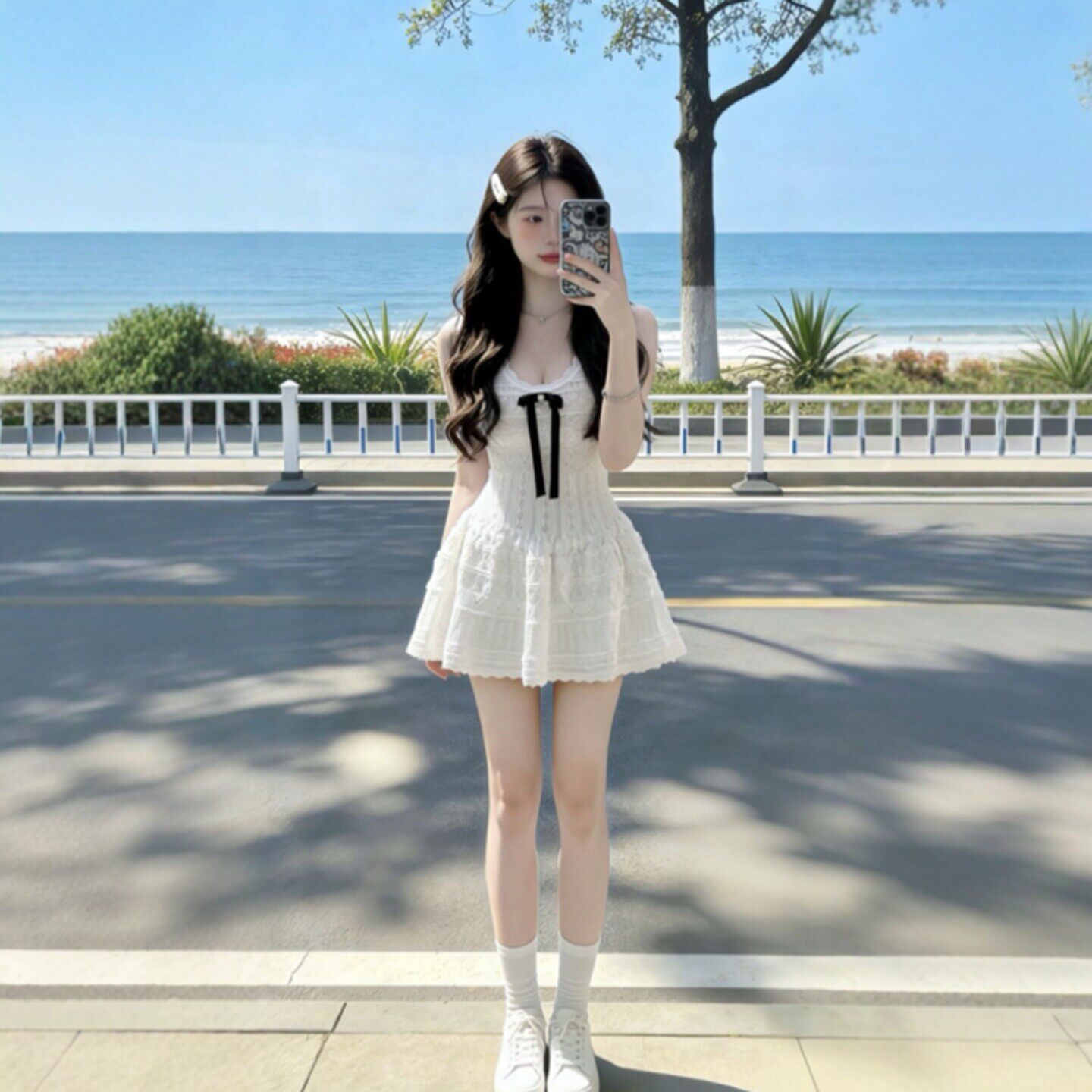 专柜正品小个子独特超好看V领收腰显瘦吊带短裙温柔风甜美仙女连