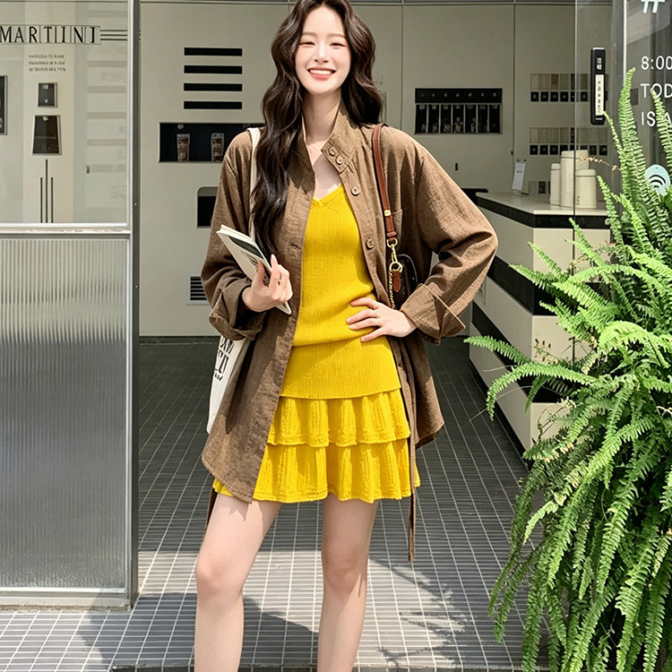 专柜正品法式复古高级感黄色针织吊带背心女2026夏季新款设计感绝