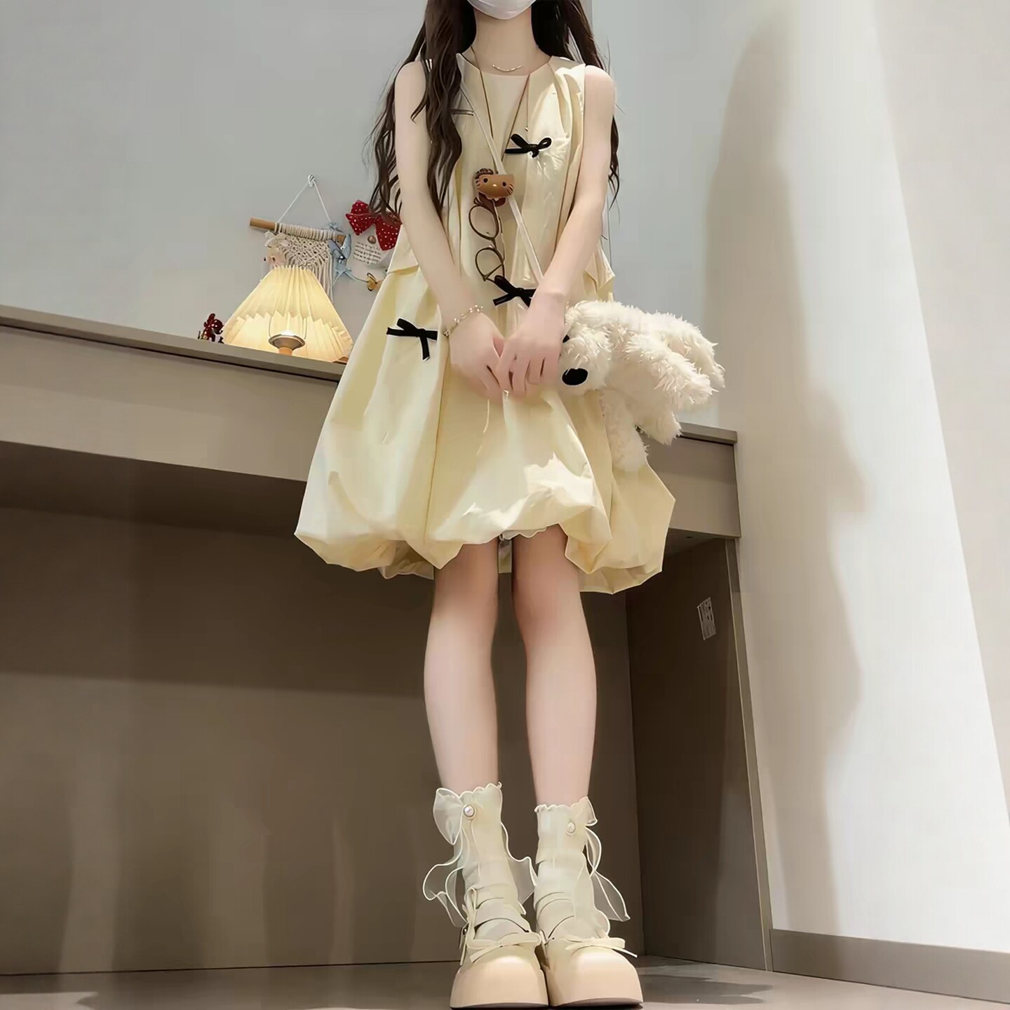 专柜正品女大童巨好看连衣裙夏季2026新款儿童花苞裙淡黄色裙子夏
