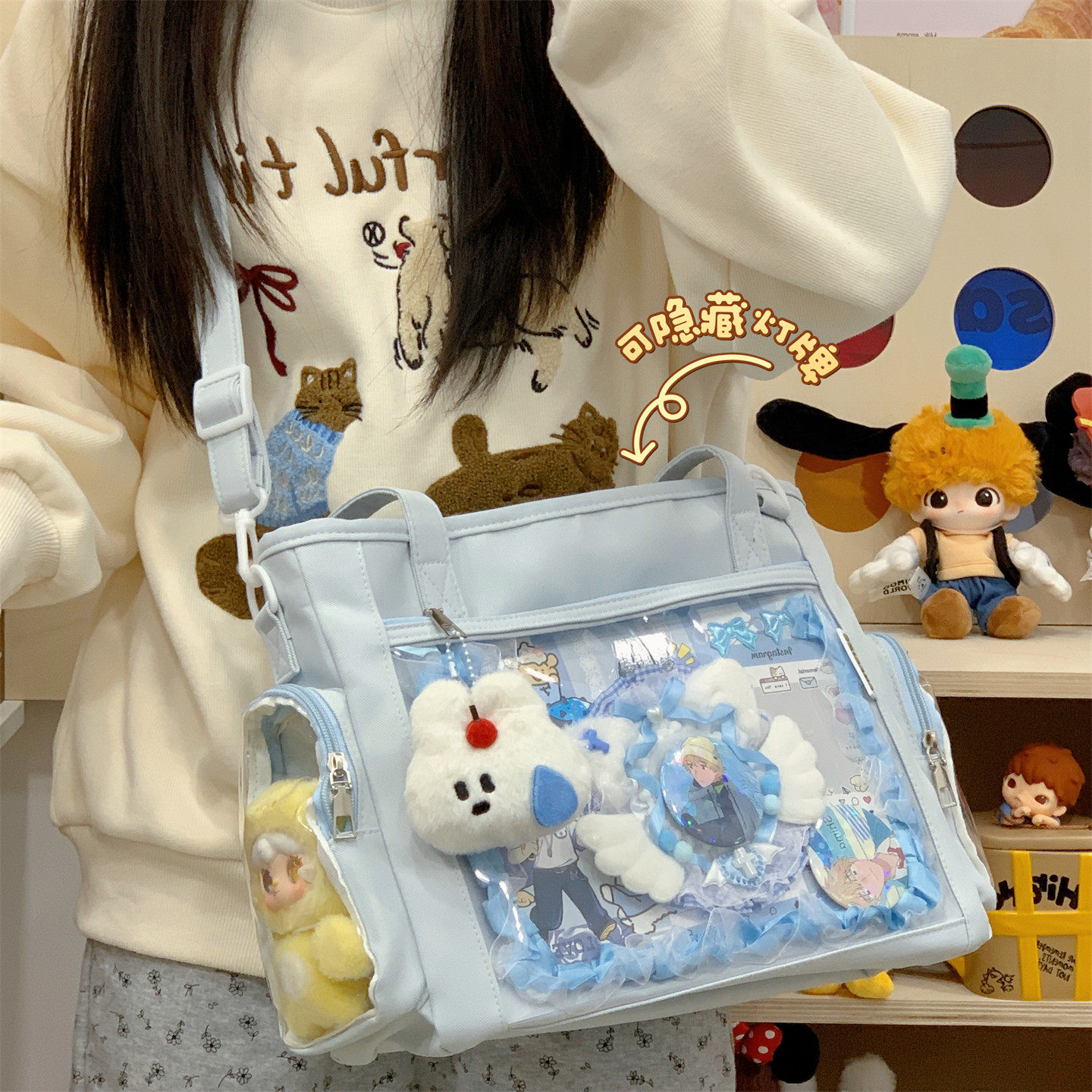 专柜正品小学生女生二次元吧唧痛包斜挎包百搭学院风谷子包初中生
