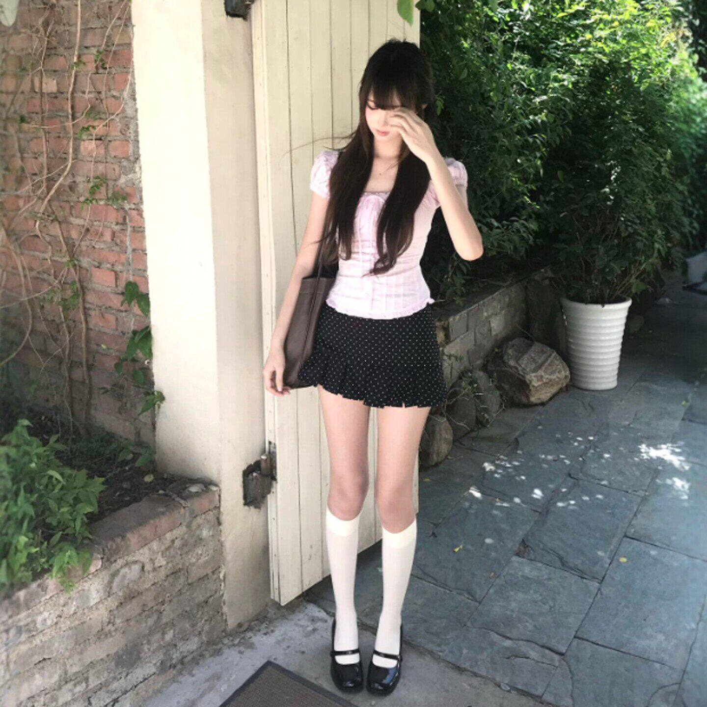 专柜正品温柔风独特超好看的衬衫波点半身裙两件套装减龄搭配一整