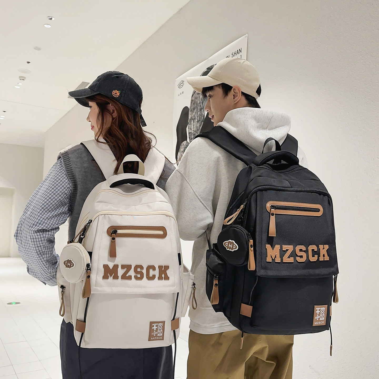 专柜正品MZSCK字母印花後背包男女大学生书包大容量护脊减负初中