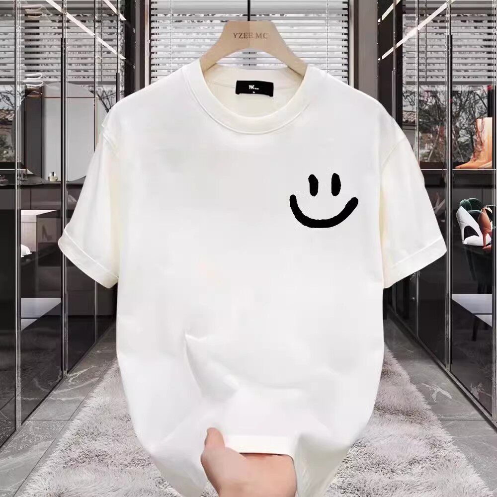 专柜正品美式痞帅重磅纯棉短袖t恤男简约笑脸印花夏季ins白色宽松