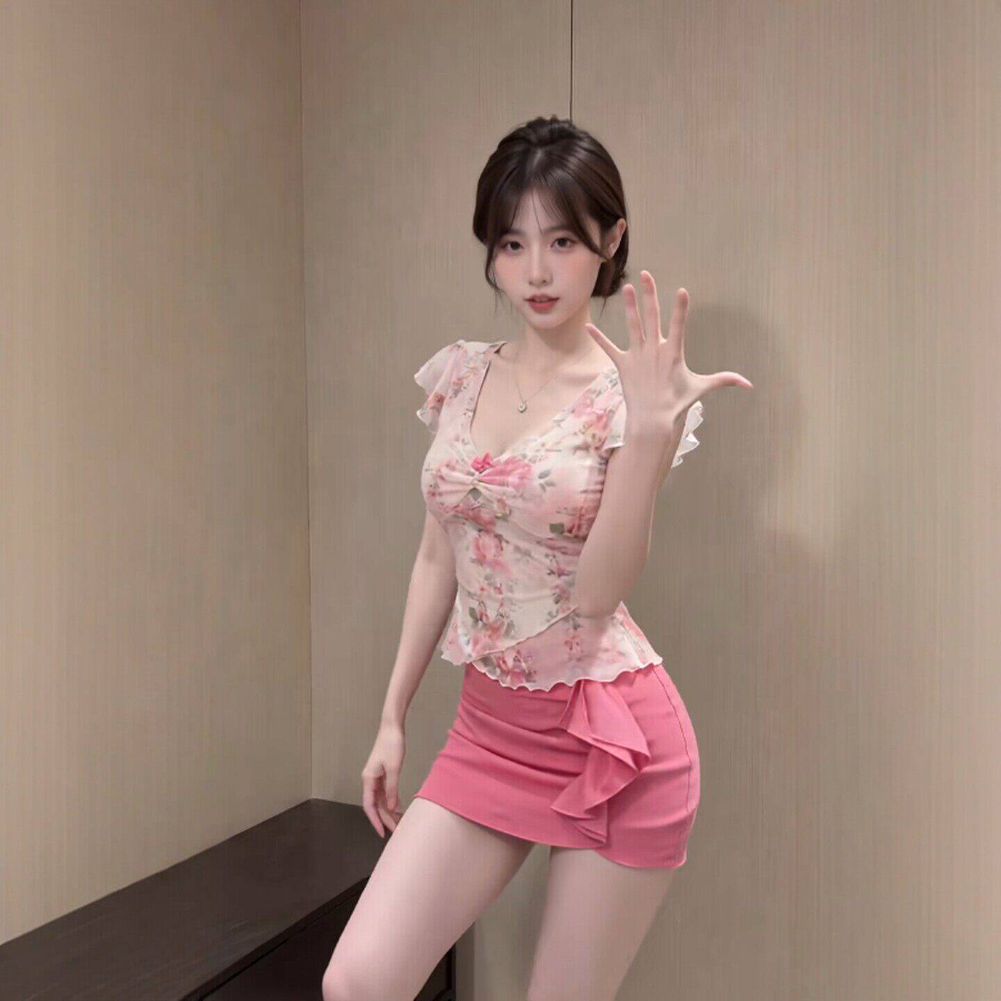 专柜正品御姐风独特超好看碎花上衣包臀短裙两件套装一整套ootd穿