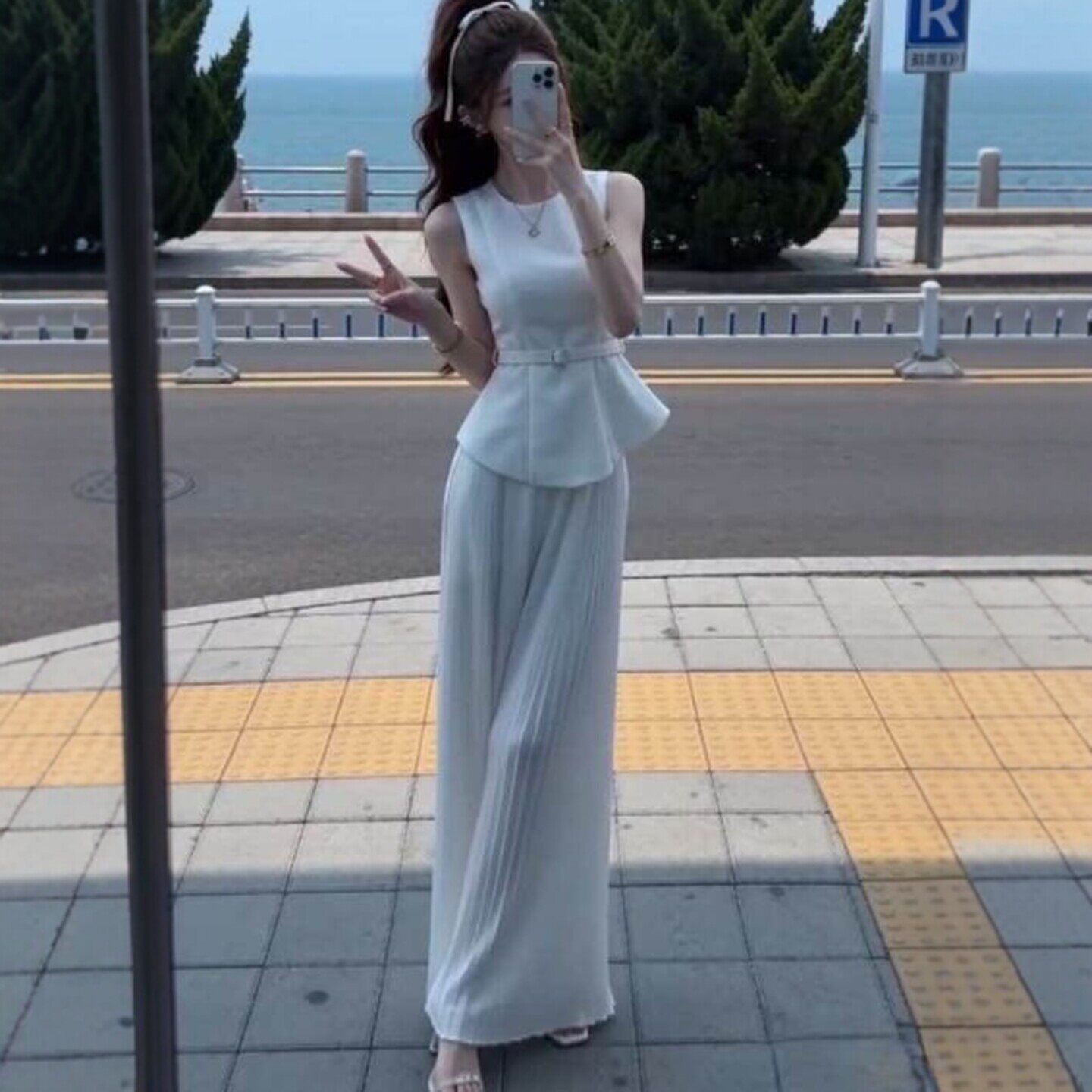 专柜正品韩系时尚气质背心上衣休闲裤两件套26夏季女款套装搭配一