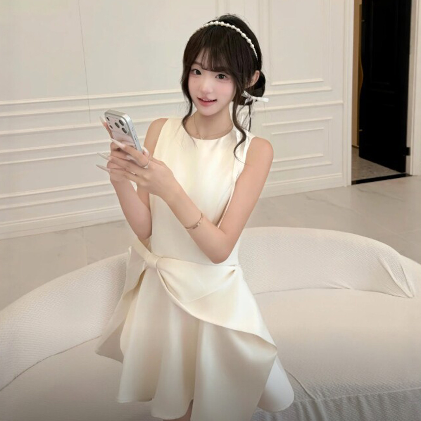 专柜正品温柔系穿搭生日裙子小个子独特超好看的收腰蓬蓬背心连衣