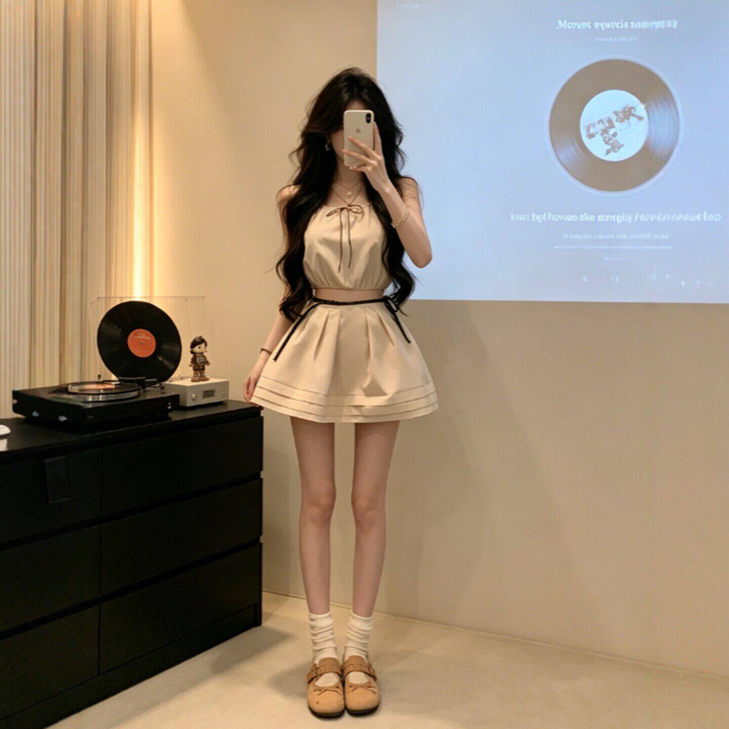 专柜正品韩系小个子巨好看的吊带上衣半身裙两件套装一整套ootd穿