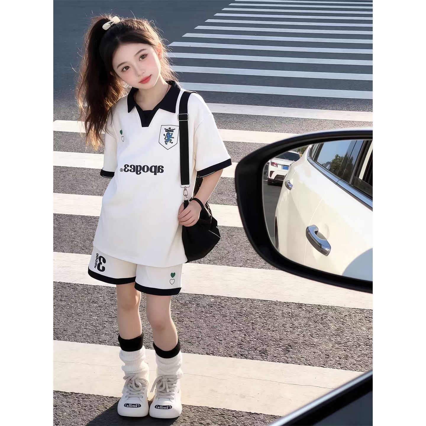 女童套装2026夏装新款运动polo领儿童短袖T恤洋气时髦短裤两件套