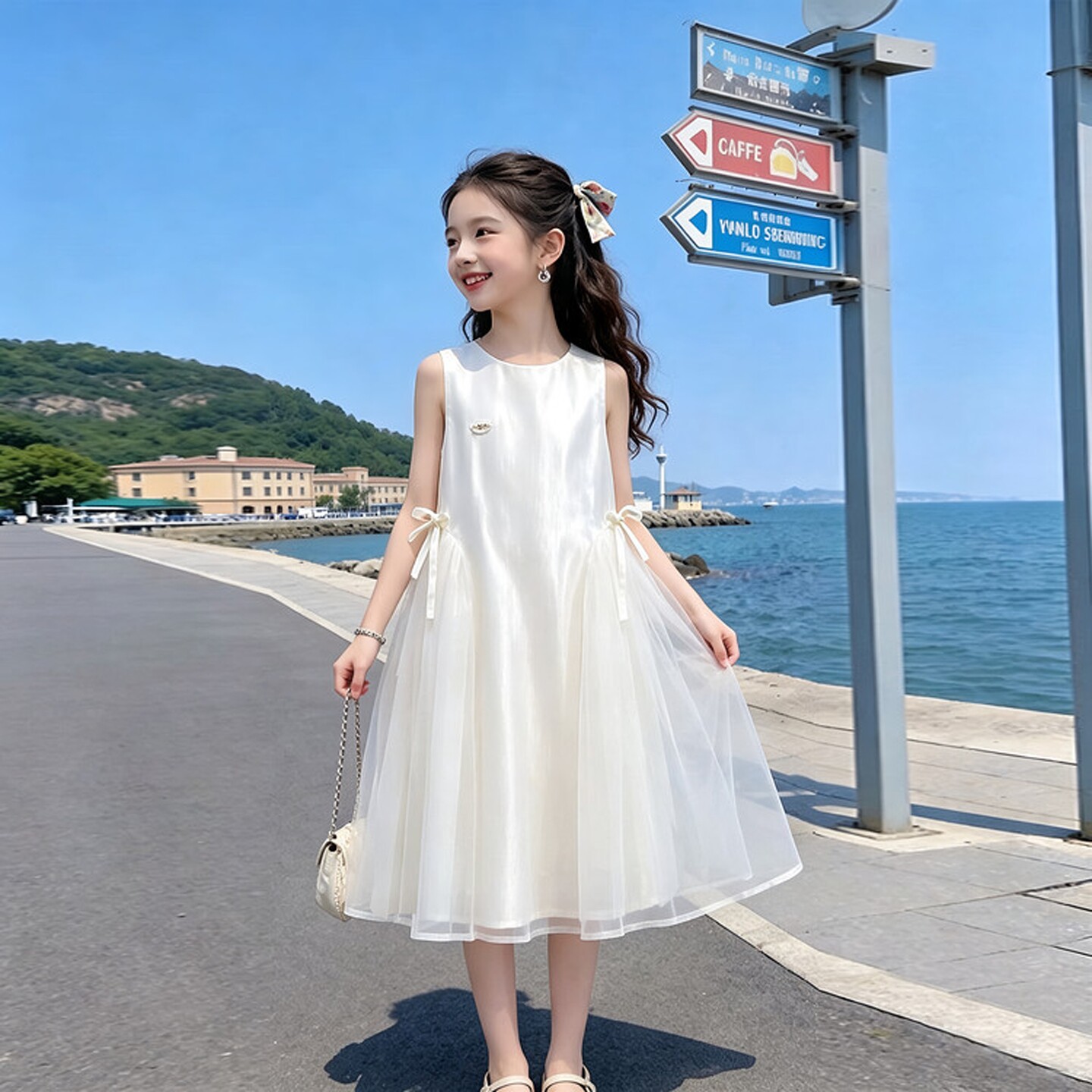 专柜正品小女孩富家千金连衣裙生日裙女童小香风米白裙子儿童演出