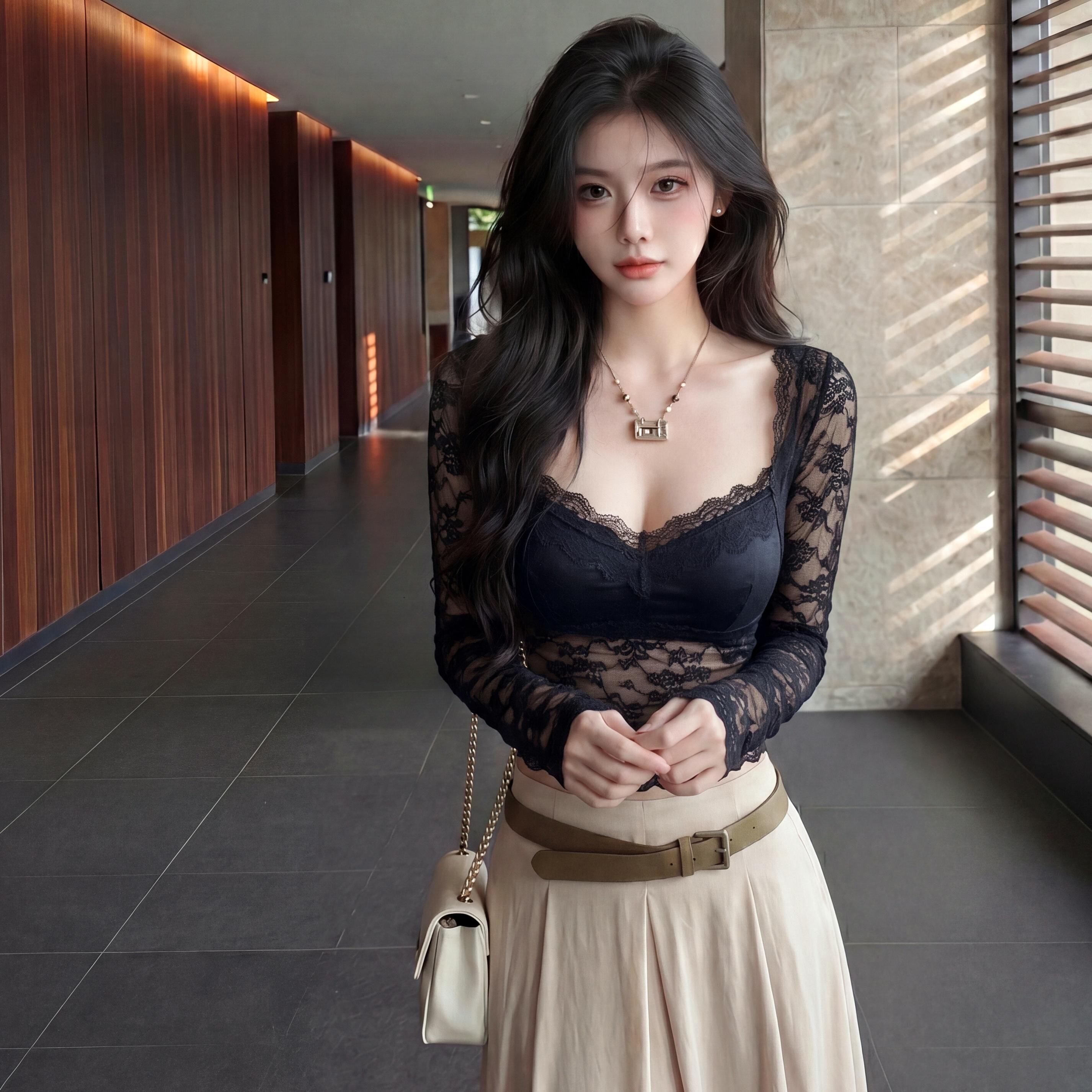 专柜正品多种蕾丝拼接美背高弹打底衫长袖甜美风修身气质女装内搭