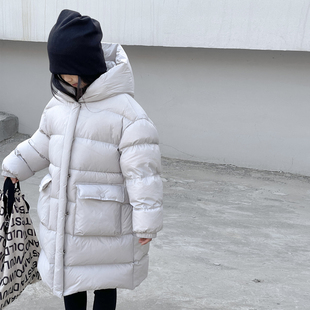 儿童羽绒服冬季韩版新款中长款过膝白鸭绒外套男童女童连帽羽绒服