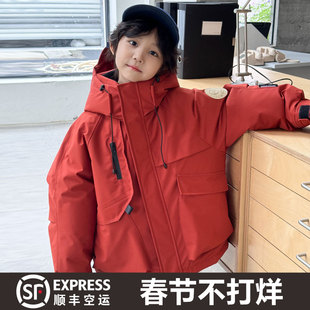 儿童羽绒服韩版新款男童女童加厚连帽白鸭绒工装防水冲锋衣外套潮