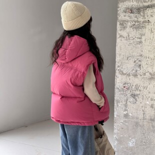 儿童羽绒马甲2025年新款男童女童中大童外穿90加厚连帽坎肩背心潮