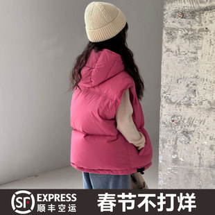 儿童羽绒马甲2025年新款男童女童中大童外穿90加厚连帽坎肩背心潮