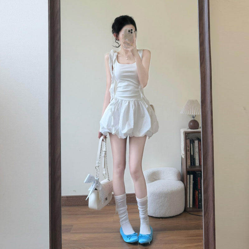 专柜高端韩系小个子超好看收腰修身花苞短裙时尚气质吊带连衣裙20