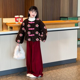 女童冬装棉服外套2026新款冬季女孩加绒加厚儿童中大童花苞裤套装