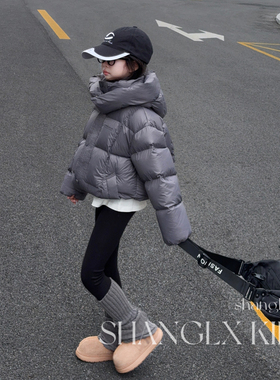 儿童高充绒量羽绒服灰色高级感2025新款女童白鸭绒冬季衣服装御寒