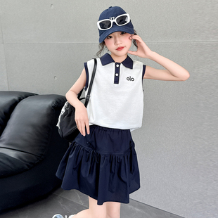 背心半身短裙两件套 女大童夏套装 裙子2025新款 洋气女孩无袖 polo衫