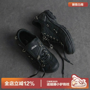 休闲铆钉纯黑赛车板鞋 运动鞋 男 女春季 多嘴驴Donkey黑色翻盖德训鞋