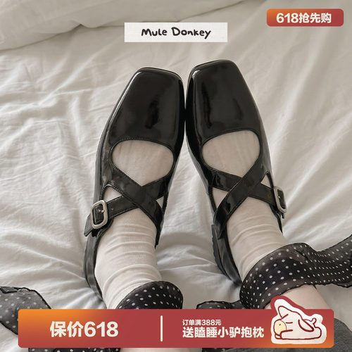 多嘴驴Donkey黑色漆皮玛丽珍单鞋