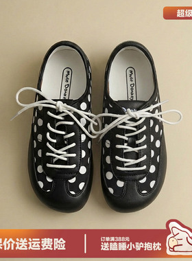 多嘴驴Donkey波点芭蕾德训鞋女春小皮鞋平底休闲黑色丑萌勃肯板鞋