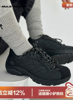 多嘴驴Donkey黑色赛车鞋女春季纯黑轻便板鞋德训鞋休闲潮酷运动鞋