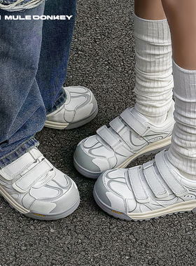 多嘴驴Donkey厚底鞋女魔术贴情侣运动板鞋春季增高白色大头鞋男