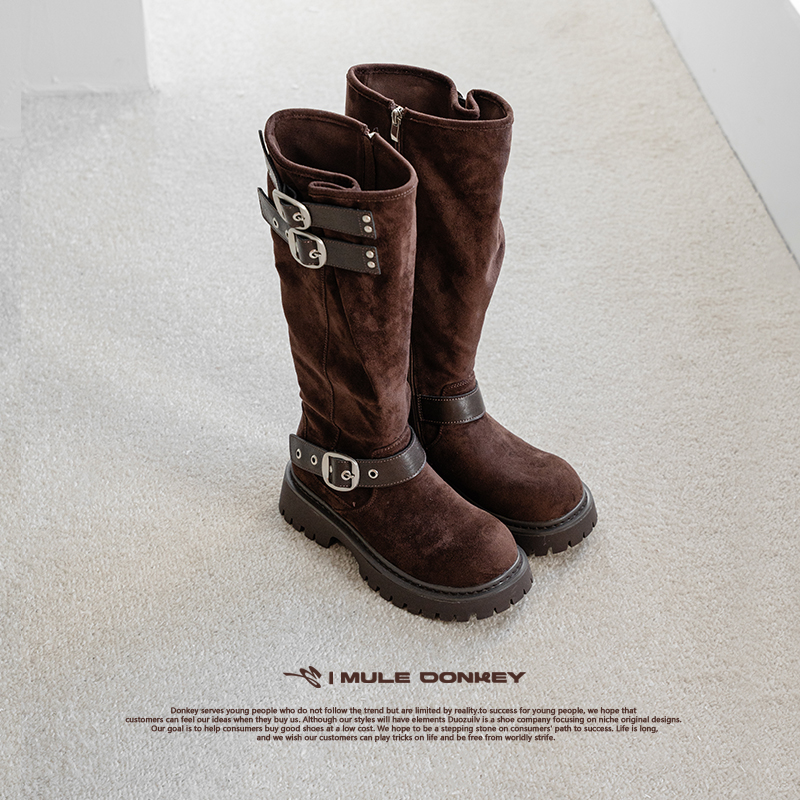 多嘴驴Donkey棕色绒面西部靴