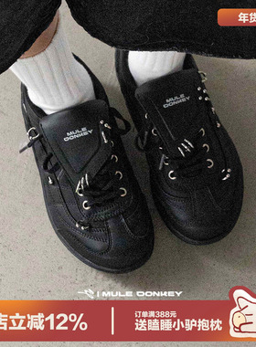 多嘴驴Donkey黑色亚比鞋女款秋冬翻盖赛车鞋朋克风板鞋运动德训鞋