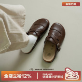 一脚蹬穆勒鞋 多嘴驴Donkey复古勃肯鞋 休闲皮面棕色半拖鞋 春季 女款