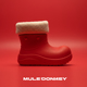 厚底雨靴防水短筒大头棉鞋 冬季 雪地靴女款 多嘴驴Donkey红色小丑鞋