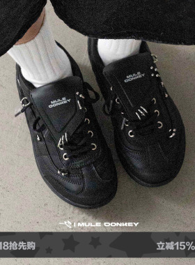 多嘴驴Donkey王橹杰同款黑色亚比鞋女夏季翻盖朋克板鞋运动德训鞋
