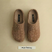 多嘴驴Donkey棕色毛毛鞋 一脚蹬复古包头拖鞋 女冬季 通勤加绒勃肯鞋