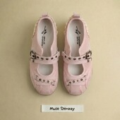 多嘴驴Donkey粉色玛丽珍鞋 女小众朋克铆钉甜妹少女甜酷芭蕾舞单鞋